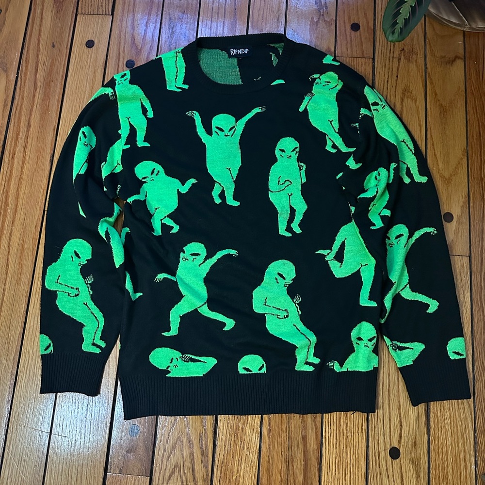Ripndip Black and Green Alien Crewneck Sweater